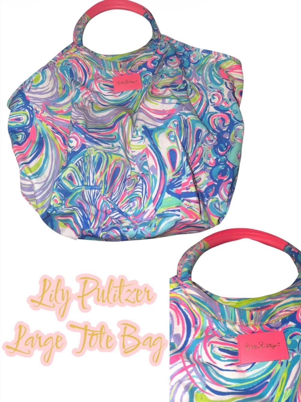 Lilly Pulitzer Multicolor Swirl Tote with Pink Handles